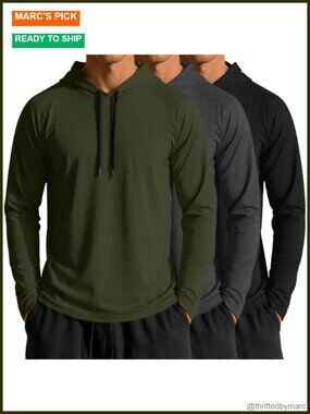 Men's Athletic Pullover Hoodies 3-Pack Stretchy Blend Long Sleeve Crew Neck Big
